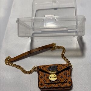 Brown and Gold Designer Mini Bag Purse Charm.